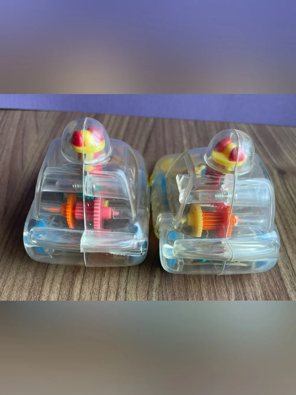 Vintage 1996 McDonald's Ronald McDonald Clear See-Thru Gear Cars Lot of 2
